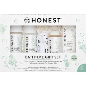 imageThe Honest Company Calming Lavender Bathtime Gift Set  Hypoallergenic Bath Essentials for Sensitive Skin  Shampoo  Body Wash Face  Body Lotion Bubble Bath Conditioner Wash ClothBathtime  Fragrance Free