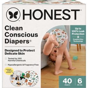 imageThe Honest Company Clean Conscious Diapers for Delicate Skin  Up to 100 Leakproof  Hypoallergenic Fragrance Free  Fall 25 Limited Edition Prints  Club Box Size 3 1628 lbs 62 CountSize 6 40 Count