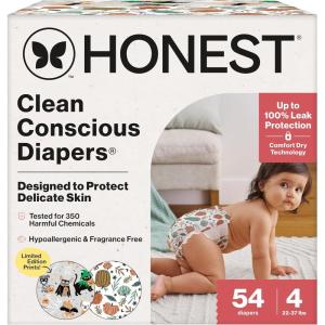 imageThe Honest Company Clean Conscious Diapers for Delicate Skin  Up to 100 Leakproof  Hypoallergenic Fragrance Free  Fall 25 Limited Edition Prints  Club Box Size 3 1628 lbs 62 CountSize 4 54 Count