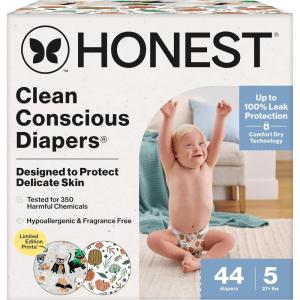 imageThe Honest Company Clean Conscious Diapers for Delicate Skin  Up to 100 Leakproof  Hypoallergenic Fragrance Free  Fall 25 Limited Edition Prints  Club Box Size 3 1628 lbs 62 CountSize 5 44 Count