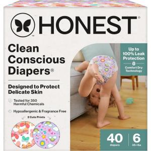 imageThe Honest Company Clean Conscious Diapers for Delicate Skin  Up to 100 Leakproof  Hypoallergenic Fragrance Free  Gender Neutral  Super Club Box Size 1 814 lbs 136 Count Prints May VarySkys the Limit  Wingin It