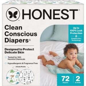 imageThe Honest Company Clean Conscious Diapers for Delicate Skin  Up to 100 Leakproof  Hypoallergenic Fragrance Free  Gender Neutral  Super Club Box Size 1 814 lbs 136 Count Prints May VaryTurtle Time  Pattern Play