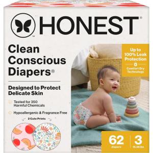 imageThe Honest Company Clean Conscious Diapers for Delicate Skin  Up to 100 Leakproof  Hypoallergenic Fragrance Free  Gender Neutral  Super Club Box Size 1 814 lbs 136 Count Prints May VaryJust Peachy  Flower Power