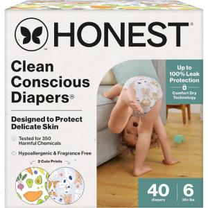 imageThe Honest Company Clean Conscious Diapers for Delicate Skin  Up to 100 Leakproof  Hypoallergenic Fragrance Free  Gender Neutral  Super Club Box Size 1 814 lbs 136 Count Prints May VarySo Delish  Its a Pawty