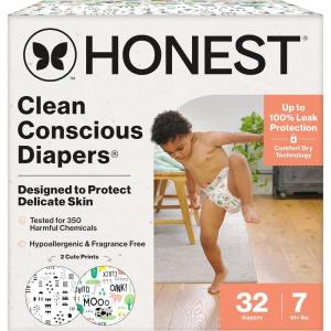 imageThe Honest Company Clean Conscious Diapers for Delicate Skin  Up to 100 Leakproof  Hypoallergenic Fragrance Free  Gender Neutral  Super Club Box Size 1 814 lbs 136 Count Prints May VaryBarnyard Babies  Pattern Play