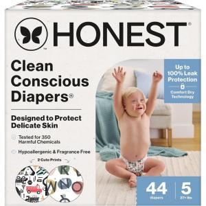 imageThe Honest Company Clean Conscious Diapers for Delicate Skin  Up to 100 Leakproof  Hypoallergenic Fragrance Free  Gender Neutral  Super Club Box Size 1 814 lbs 136 Count Prints May VaryBig Trucks  All the Letters