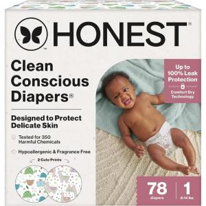 imageThe Honest Company Clean Conscious Diapers for Delicate Skin  Up to 100 Leakproof  Hypoallergenic Fragrance Free  Gender Neutral  Super Club Box Size 1 814 lbs 136 Count Prints May VaryAll the Alpacas  Turtle Time