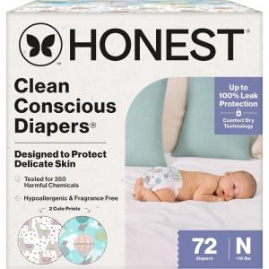 imageThe Honest Company Clean Conscious Diapers for Delicate Skin  Up to 100 Leakproof  Hypoallergenic Fragrance Free  Gender Neutral  Super Club Box Size 1 814 lbs 136 Count Prints May VaryAbove It All  All the Alpacas