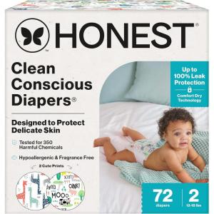 imageThe Honest Company Clean Conscious Diapers for Delicate Skin  Up to 100 Leakproof  Hypoallergenic Fragrance Free  Gender Neutral  Super Club Box Size 1 814 lbs 136 Count Prints May VaryMulticolored Giraffes  Barnyard Babies