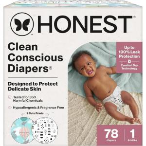 imageThe Honest Company Clean Conscious Diapers for Delicate Skin  Up to 100 Leakproof  Hypoallergenic Fragrance Free  Gender Neutral  Super Club Box Size 1 814 lbs 136 Count Prints May VaryAbove It All  Pattern Play