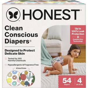 imageThe Honest Company Clean Conscious Diapers for Delicate Skin  Up to 100 Leakproof  Hypoallergenic Fragrance Free  Gender Neutral  Super Club Box Size 1 814 lbs 136 Count Prints May VaryDonut Grow Up  Cactus Cuties