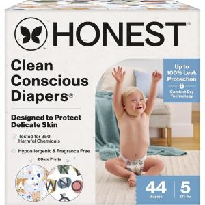 imageThe Honest Company Clean Conscious Diapers for Delicate Skin  Up to 100 Leakproof  Hypoallergenic Fragrance Free  Gender Neutral  Super Club Box Size 1 814 lbs 136 Count Prints May VaryAll the Letters  Its a Pawty
