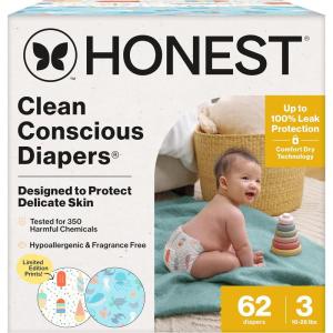 imageThe Honest Company Clean Conscious Diapers for Delicate Skin  Up to 100 Leakproof  Hypoallergenic Fragrance Free  Summer 25 Limited Edition Prints  Club Box Size 5 27 lbs 44 CountSize 3 62 Count