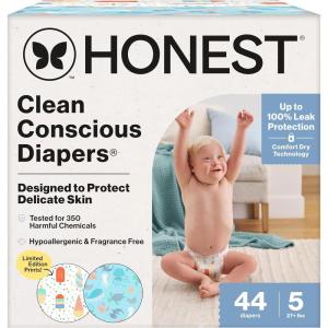 imageThe Honest Company Clean Conscious Diapers for Delicate Skin  Up to 100 Leakproof  Hypoallergenic Fragrance Free  Summer 25 Limited Edition Prints  Club Box Size 5 27 lbs 44 CountSize 5 44 Count