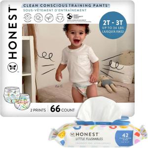imageThe Honest Company Potty Training Bundle  Plant Based Fragrance Free Toddler Flushable Wipes 42 Count  Size 2T3T Training Pants 66 Count up to 34 lbs  Lets Color  See Me Rollin