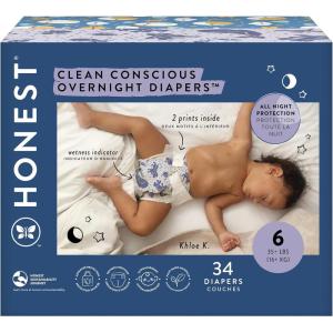 imageThe Honest Company Clean Conscious Overnight Diapers for Sensitive Skin  Hypoallergenic Fragrance Free  Cozy Cloud  Star Signs  Club Box Size 6 35 lbs 34 CountSize 6
