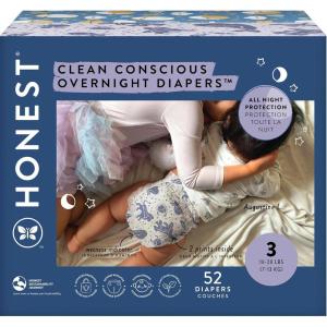 imageThe Honest Company Clean Conscious Overnight Diapers for Sensitive Skin  Hypoallergenic Fragrance Free  Cozy Cloud  Star Signs  Club Box Size 6 35 lbs 34 CountSize 3