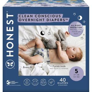 imageThe Honest Company Clean Conscious Overnight Diapers for Sensitive Skin  Hypoallergenic Fragrance Free  Cozy Cloud  Star Signs  Club Box Size 6 35 lbs 34 CountSize 5
