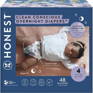 imageThe Honest Company Clean Conscious Overnight Diapers for Sensitive Skin  Hypoallergenic Fragrance Free  Cozy Cloud  Star Signs  Club Box Size 6 35 lbs 34 CountSize 4
