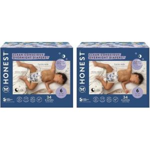 imageThe Honest Company Clean Conscious Overnight Diapers for Sensitive Skin  Hypoallergenic Fragrance Free  Cozy Cloud  Star Signs  Club Box Size 6 35 lbs 34 CountSize 6 34 Count Pack of 2