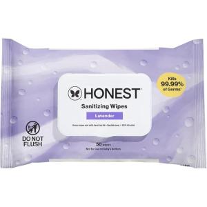 imageThe Honest Company Lavender Sanitizing Wipes Kills 9999 of Germs Safe for All Hands Antibacterial Dermatologist Tested 50 Count